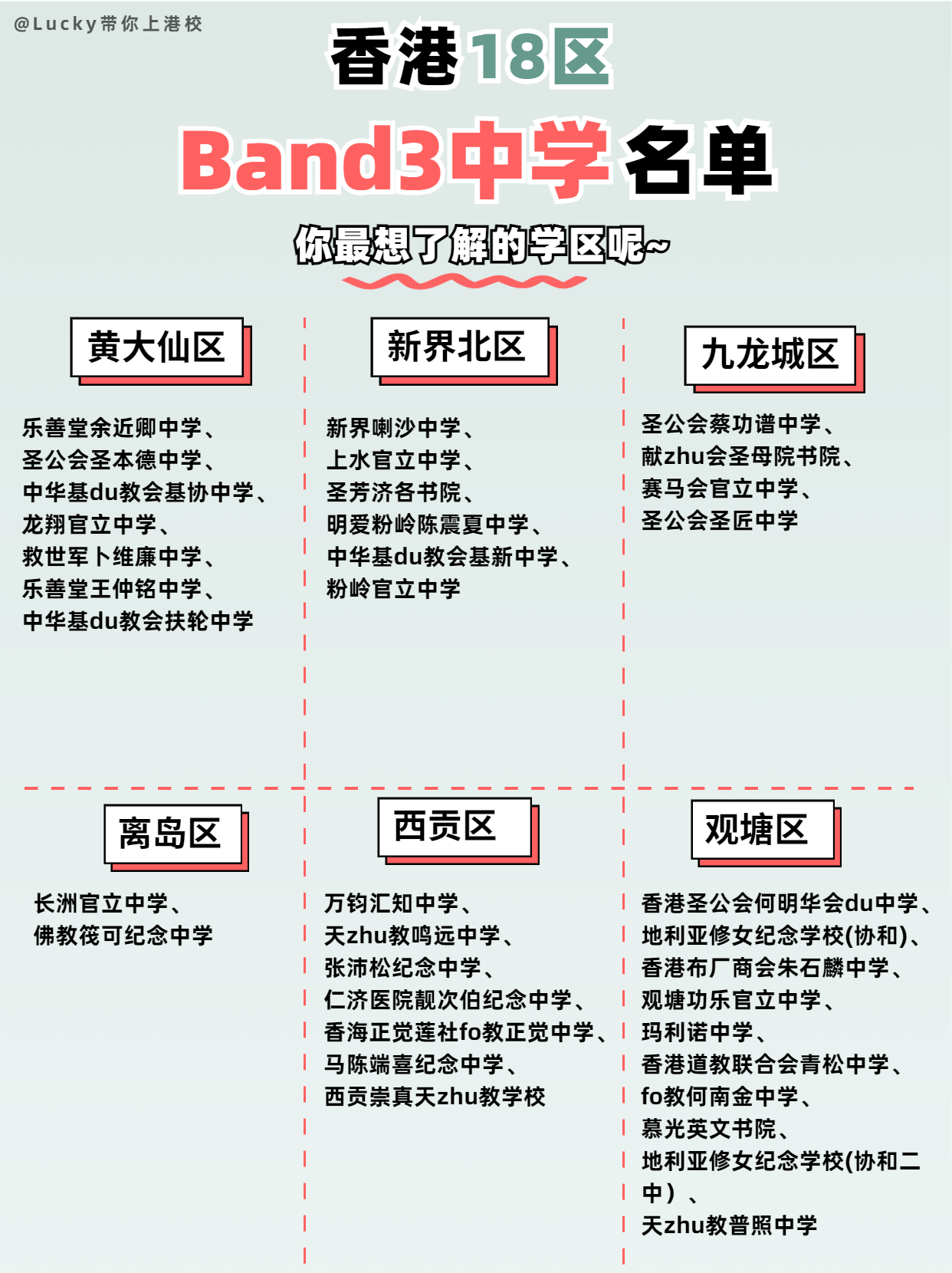 香港各區(qū)Band3中學(xué)，看看有沒(méi)有你的意向?qū)W校